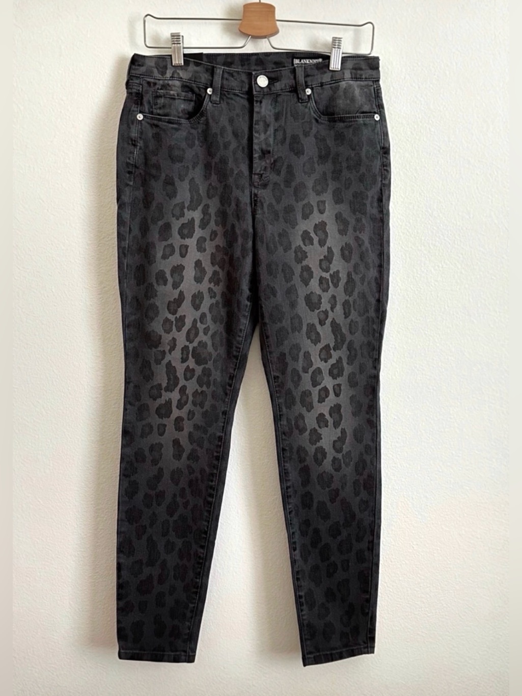 Blank Nyc Black Mid-Rise Skinny Cotton Blend Leopard Print Jeans Size 29
